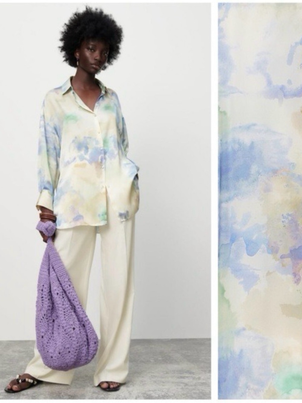 Zara Tie Dye Oversized Satin Effect Shirt XL